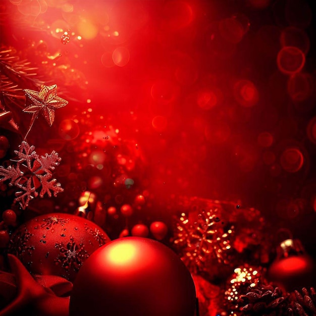 Un fondo rojo con adornos navideños y una estrella
