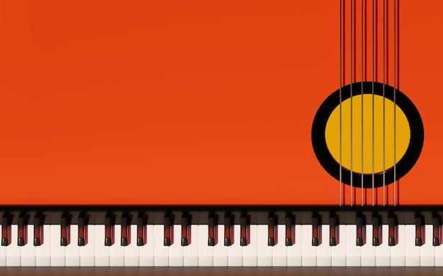 Fondo rojo y amarillo con piano y guitarra y con espacio para copiar