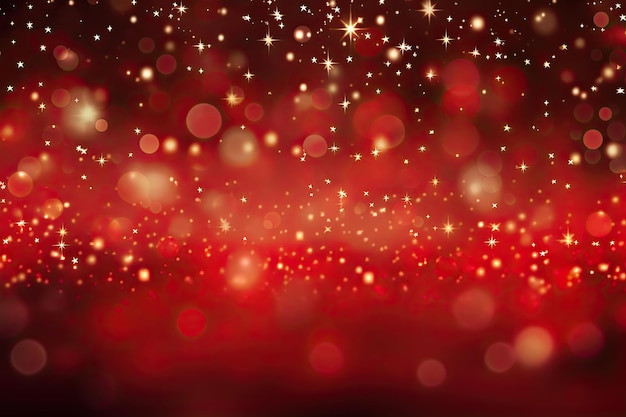 Fondo rojo brillante con estrellas y concepto de fondo de celebración navideña bokeh