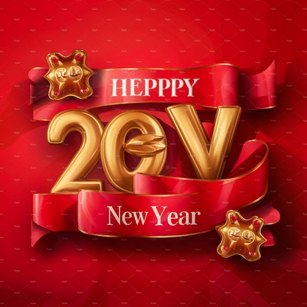 un fondo rojo con una cinta roja que dice " Feliz año nuevo "