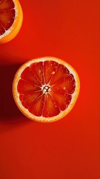 Un fondo rojo con un corte por la mitad naranja.