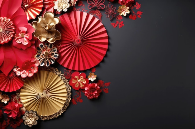 Foto fondo rojo con flores y elementos chinos