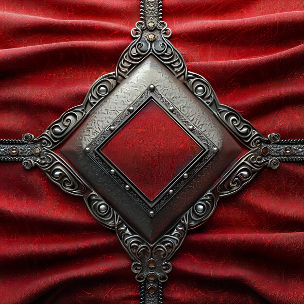 Foto fondo rojo insignia en forma de diamante en el centro de la pantalla textura metálica estilo minimalista