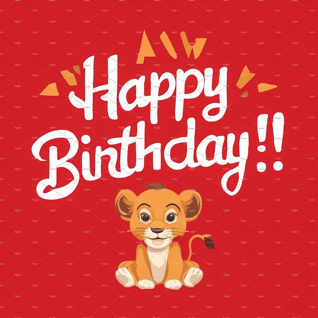 un fondo rojo con un león y las palabras feliz cumpleaños