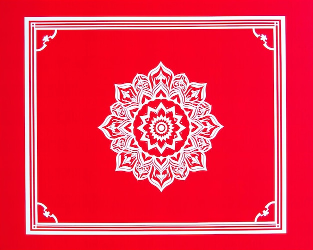 Fondo rojo con un marco blanco y un patrón de mandala