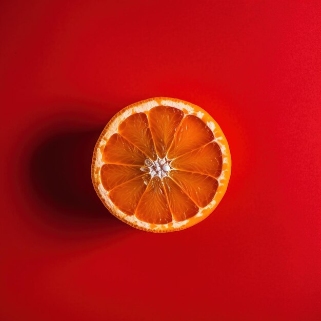 Foto un fondo rojo con la mitad de una naranja en él