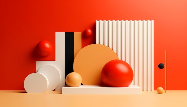 Un fondo rojo y naranja con un radiador blanco y una bola roja.