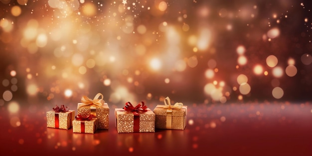 Fondo rojo de Navidad con cajas de regalos vacaciones doradas año nuevo fondo abstracto papel pintado con