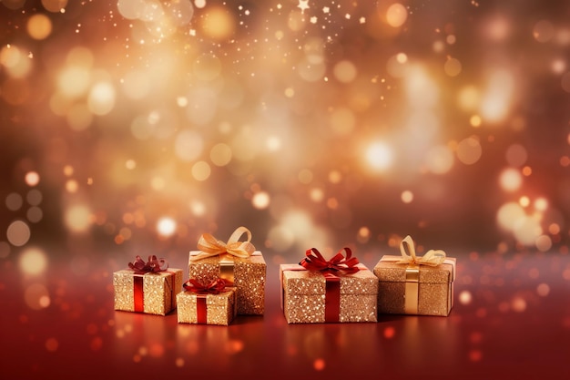 Fondo rojo de Navidad con cajas de regalos vacaciones doradas año nuevo fondo abstracto papel pintado con
