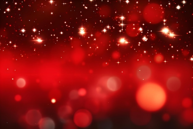 Fondo rojo de Navidad con copos de nieve Luces abstractas bokeh fondo borroso AI generar