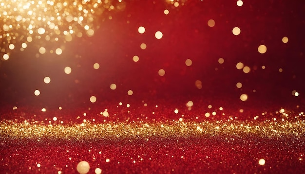 Foto fondo rojo de navidad efecto bokeh de brillo dorado