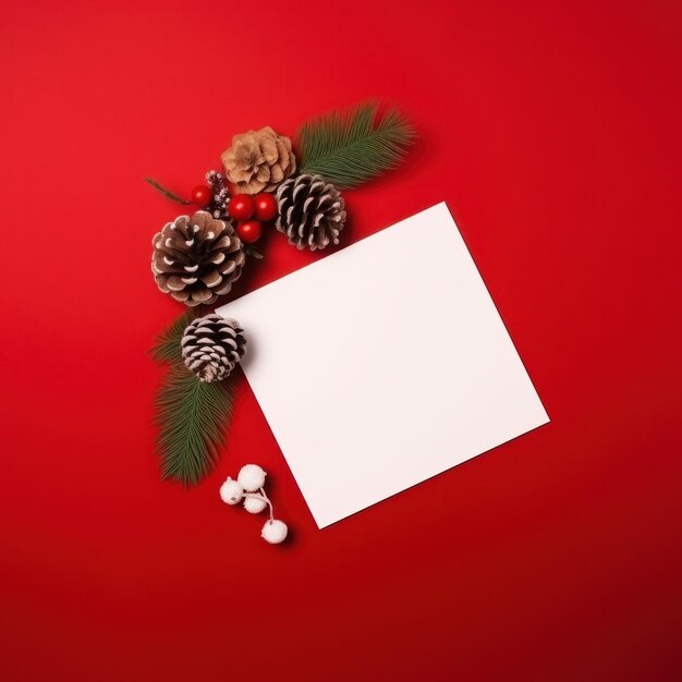 Fondo rojo de Navidad con tarjeta de papel blanco Ilustración AI GenerativexA