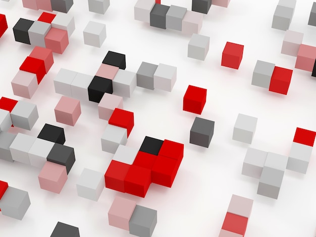 Fondo rojo y negro abstracto renderizado en 3D con forma cuadrada