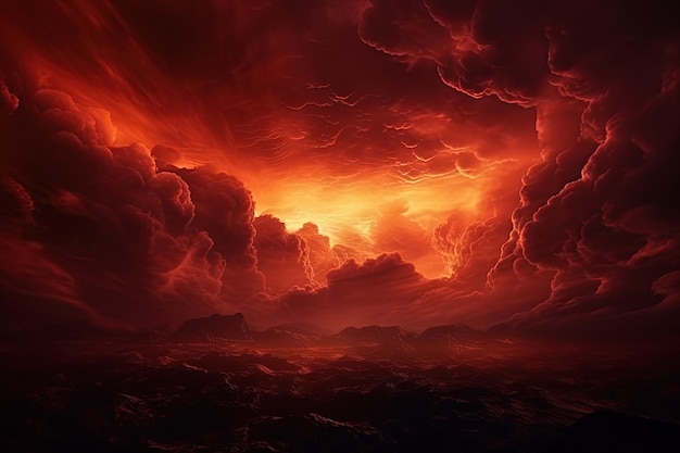 Fondo rojo oscuro Dramático cielo rojo puesta de sol con nubes Fantástica puesta de sol Copiar espacio para el diseño