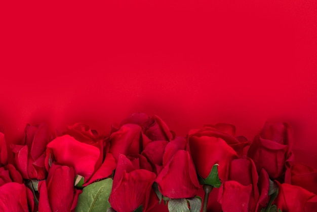 Fondo rojo con rosas rojas