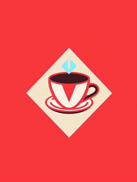 Un fondo rojo con una taza de café y un diamante en el centro.