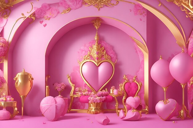 Un fondo romántico con brillantes tonos de rosa y oro