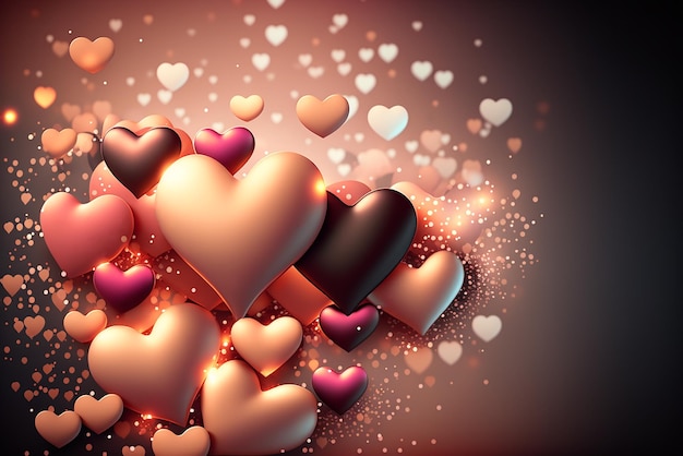 Fondo romántico creativo del día de san valentín con corazones voladores paleta de colores claros IA generativa