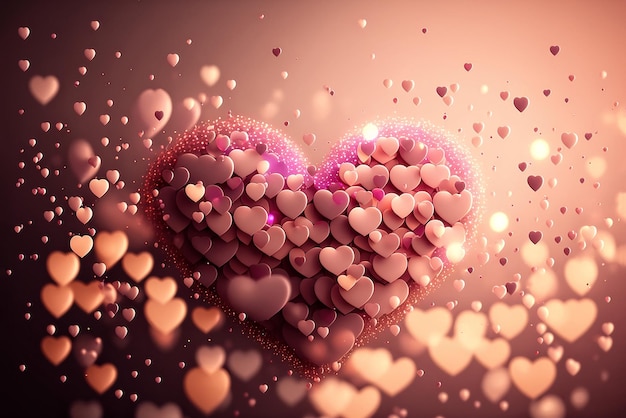 Fondo romántico creativo del día de san valentín con corazones voladores paleta de colores claros IA generativa