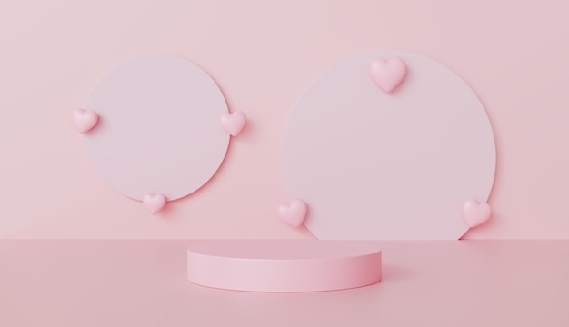 Fondo romántico rosado con corazones y exhibición en el podio