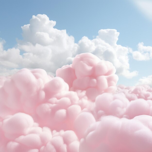 Foto un fondo rosa de algodón de caramelo con nubes esponjosas
