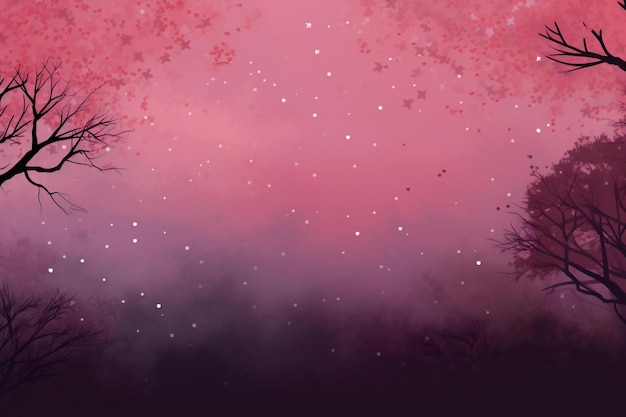 Fondo rosa con árbol y cielo estrellado