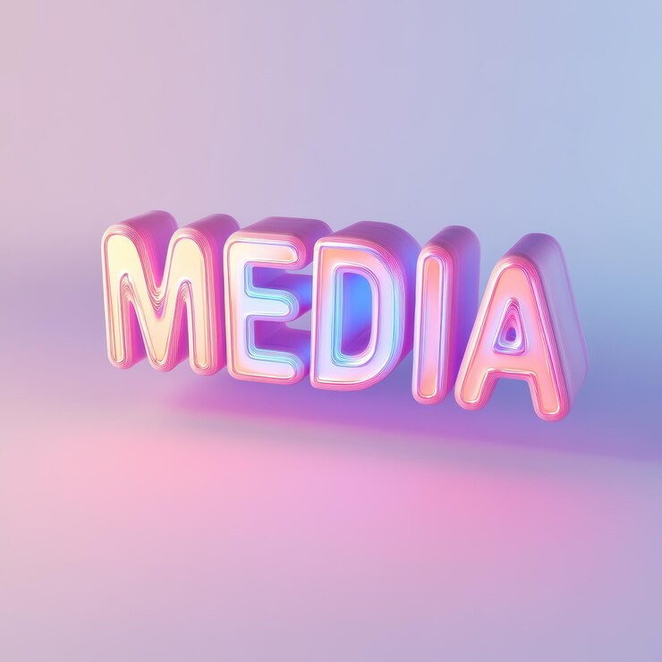 Foto un fondo rosa y azul con la palabra medios en él
