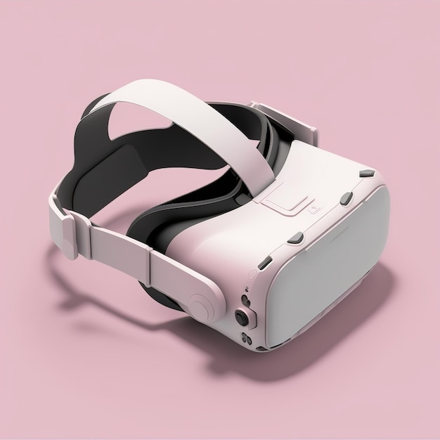 Un fondo rosa con un casco de realidad virtual blanco.