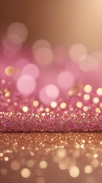 Foto un fondo rosa y dorado con un bokeh borroso