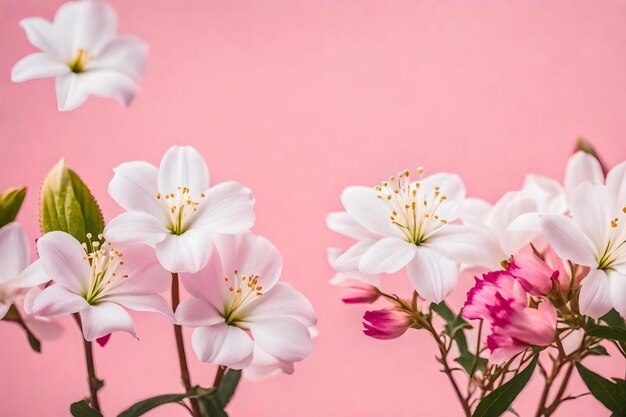 Un fondo rosa con flores blancas.