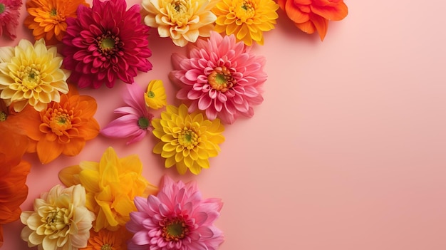 Un fondo rosa con flores de colores