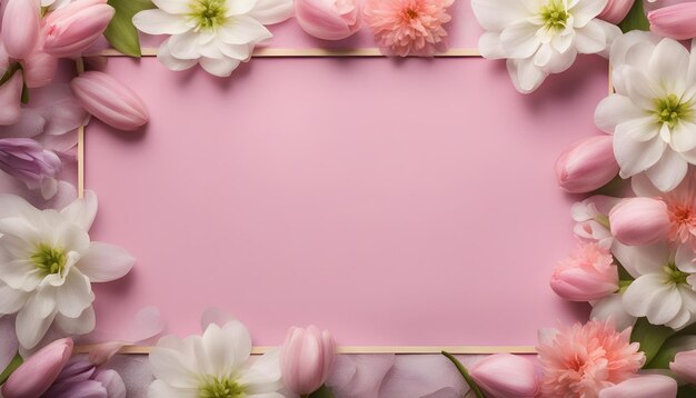 un fondo rosa con flores y un palo de madera