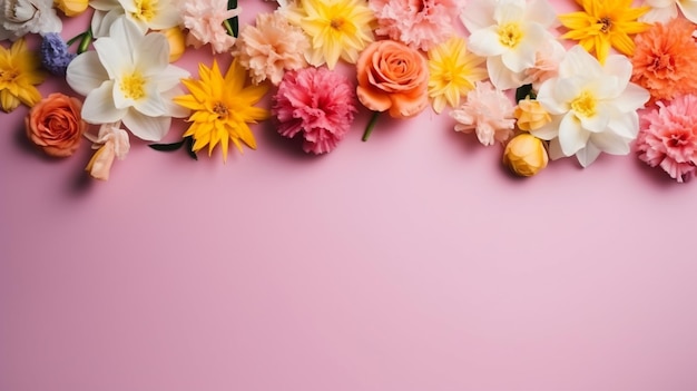 Un fondo rosa con flores.