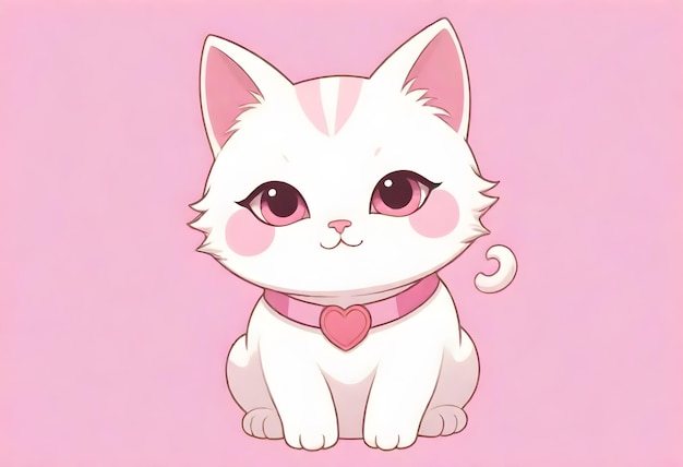 un fondo rosa con un gato blanco con un corazón en él