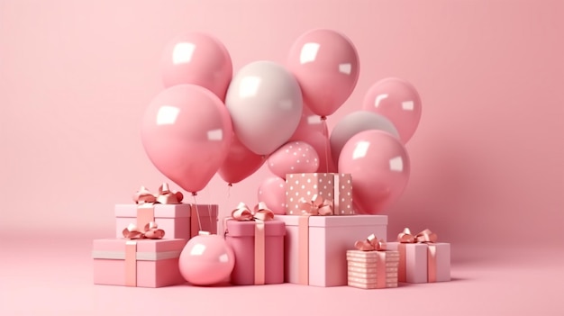 Un fondo rosa con globos y globos.