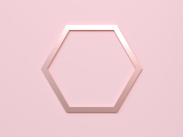 Fondo rosa marco hexagonal oro rosa metálico 3d rendering