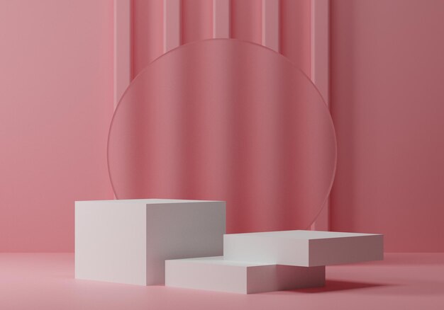 fondo rosa mínimo con maqueta de podio de pedestal blanco para productos de belleza, escaparate de plataforma vacía