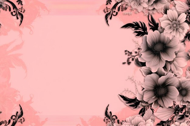 Un fondo rosa pálido con motivos florales negros.
