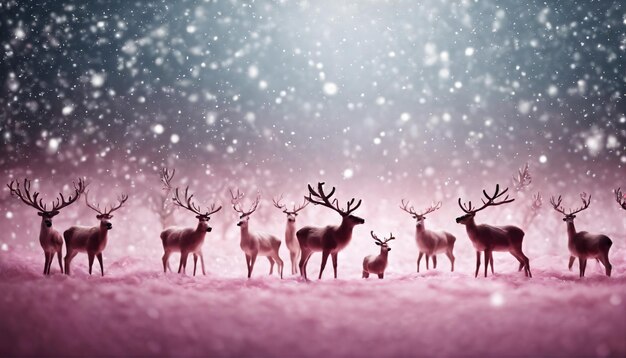 fondo rosa con un patrón de renos y copos de nieve