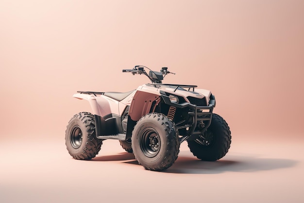 Un fondo rosa con un quad en la parte delantera.