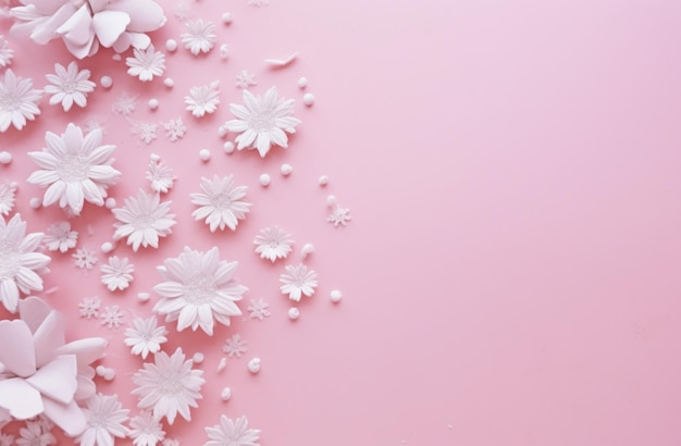 un fondo rosa que muestra decoraciones blancas como la nieve