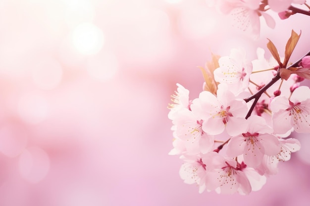 Un fondo rosa con un ramo de flores de cerezo