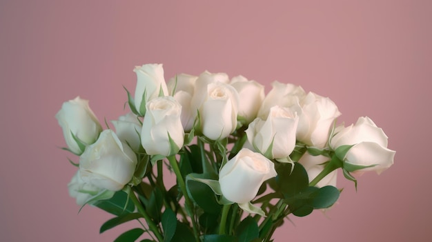 Un fondo rosa con rosas blancas.