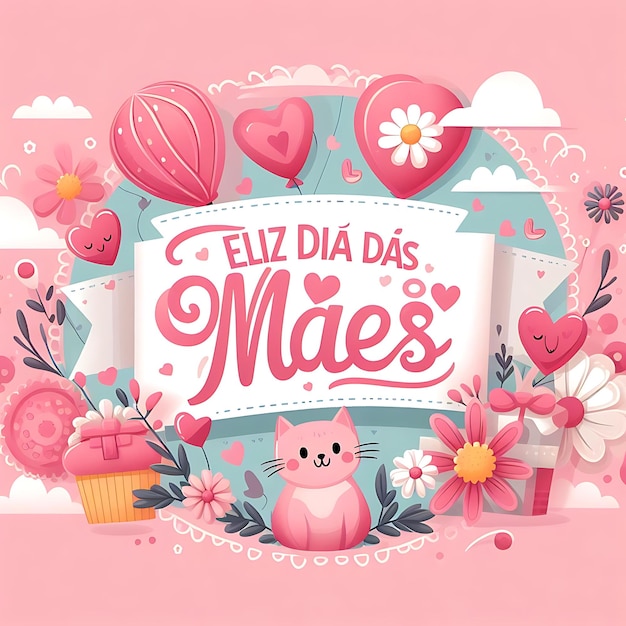 Foto un fondo rosa con una tarjeta rosa que el día de la madre letras en español