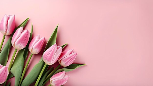 Un fondo rosa con tulipanes