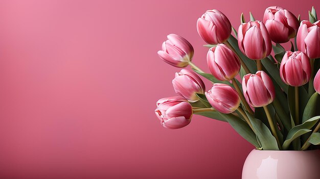 fondo rosa y tulipanes