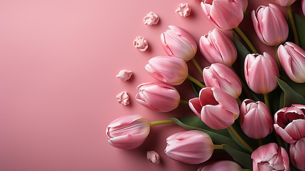 fondo rosa y tulipanes