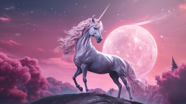 Foto fondo rosa con unicornio ilustración ai generativexa