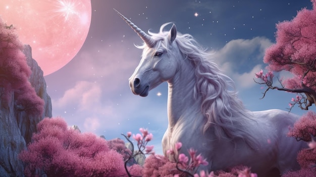 Fondo rosa con unicornio Ilustración AI GenerativexA