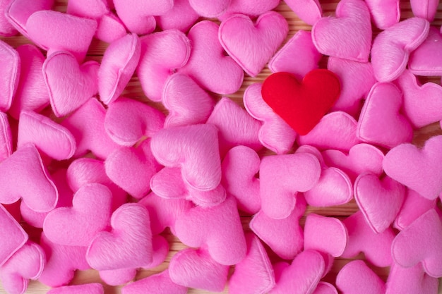 Fondo rosado de la decoración de la forma del corazón. Amor, Boda, Romántico y Feliz Día de San Valentín. Concepto de vacaciones.